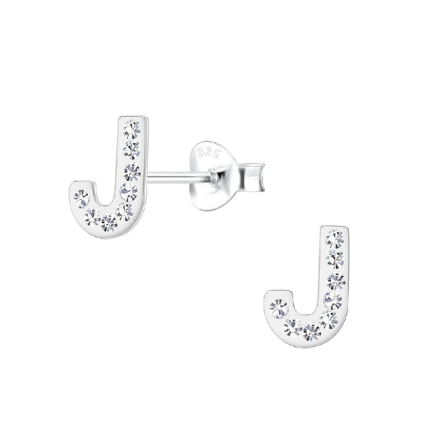 Children's Sterling Silver 'Letter J' Crystal Stud Earrings