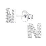 Children's Sterling Silver 'Letter N' Crystal Stud Earrings