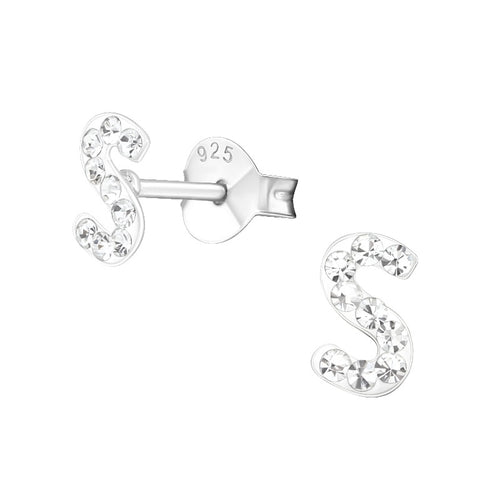 Children's Sterling Silver 'Letter S' Crystal Stud Earrings