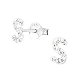 Children's Sterling Silver 'Letter S' Crystal Stud Earrings