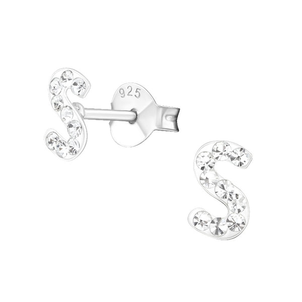 Children's Sterling Silver 'Letter S' Crystal Stud Earrings