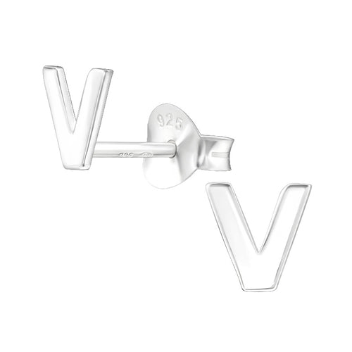 Children's Sterling Silver 'Letter V' Stud Earrings