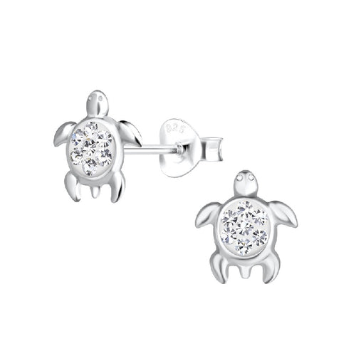 Children's Sterling Silver 'Clear Sparkle Turtle/Tortoise' Crystal Stud Earrings