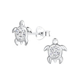 Children's Sterling Silver 'Clear Sparkle Turtle/Tortoise' Crystal Stud Earrings