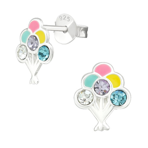 Children's Sterling Silver 'Balloons with Crystal' Stud Earrings
