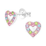 Children's Sterling Silver 'Pink Diamante Sparkle Heart' Stud Earrings
