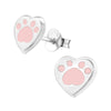Children's Sterling Silver 'Pink Paw Heart' Stud Earrings