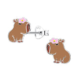 Children's Sterling Silver 'Capybara with Flower' Stud Earrings