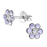 Children's Sterling Silver Purple Diamante Flower Stud Earrings