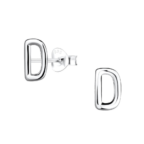 Children's Sterling Silver 'Letter D' Stud Earrings
