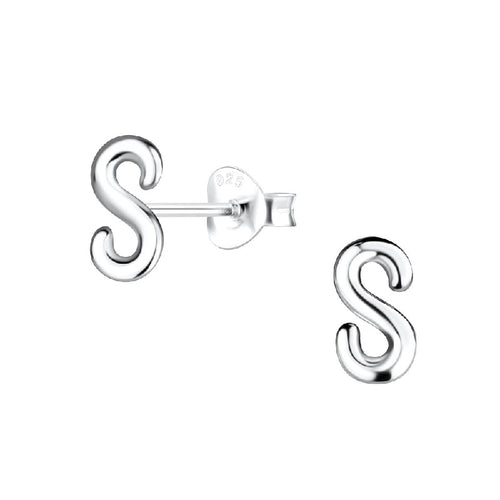 Children's Sterling Silver 'Letter S' Stud Earrings
