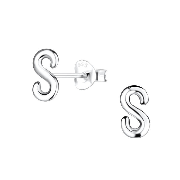 Children's Sterling Silver 'Letter S' Stud Earrings