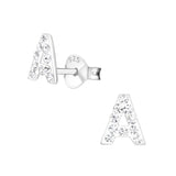 Children's Sterling Silver 'Letter A'  Crystal Stud Earrings