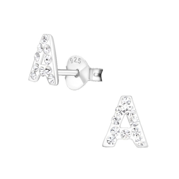 Children's Sterling Silver 'Letter A'  Crystal Stud Earrings
