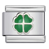 Stainless Steel 9mm Shiny Link with Gold Plated 4-Leaf Clover for Italian Charm Bracelet