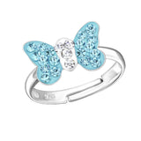 Children's Sterling Silver Adjustable Blue Sparkle Butterfly Ring