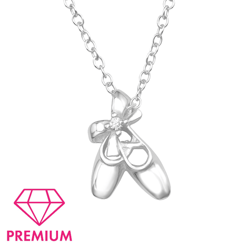 Children's Sterling Silver 'Ballet Shoes with Crystal' Pendant Necklace