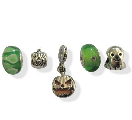 Set of 5 Silver Plated Teddy Bear's Picnic Themed Charms and Beads