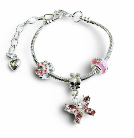Children's Adjustable 'Wild at Heart' Silver Plated Charm Bead Bracelet