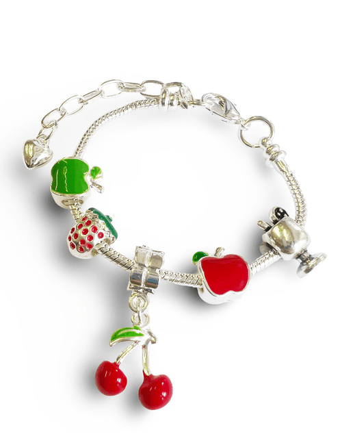 Children's Adjustable 'Fruit Cocktail' Silver Plated Charm Bead Bracelet