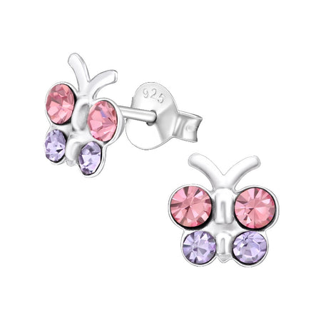 Children's Sterling Silver 'Blue Sparkle Butterfly' Crystal Stud Earrings