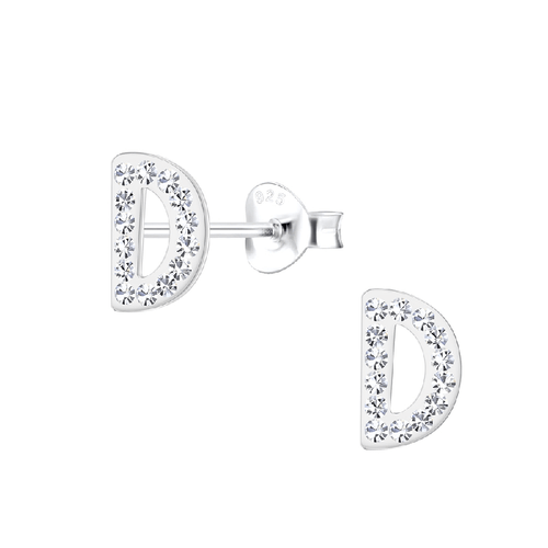 Children's Sterling Silver 'Letter D' Stud Earrings