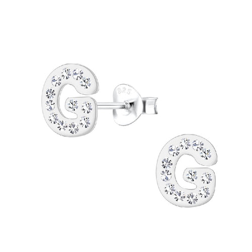 Children's Sterling Silver 'Letter G' Crystal Stud Earrings