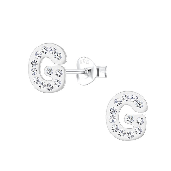 Children's Sterling Silver 'Letter G' Crystal Stud Earrings