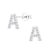Children's Sterling Silver 'Letter A'  Crystal Stud Earrings