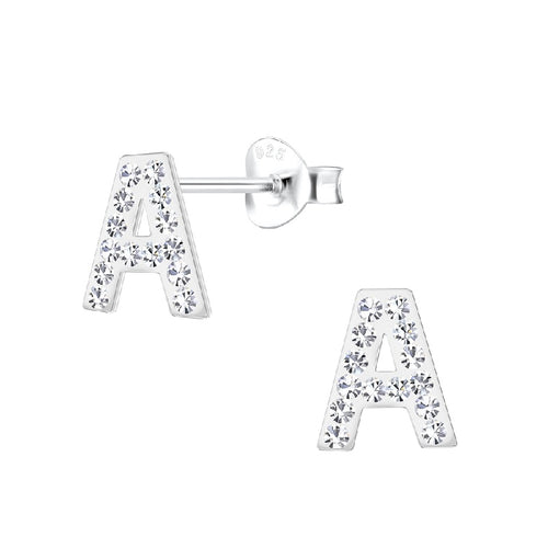 Children's Sterling Silver 'Letter A'  Crystal Stud Earrings