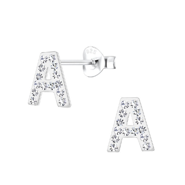 Children's Sterling Silver 'Letter A'  Crystal Stud Earrings