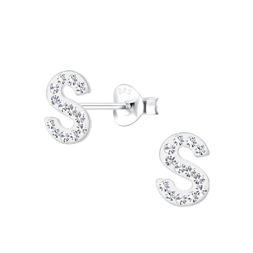 Children's Sterling Silver 'Letter S' Crystal Stud Earrings