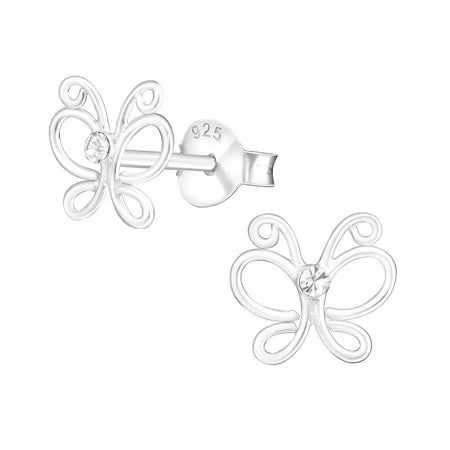 Children's Sterling Silver 'Pink Diamante Colourful Butterfly' Crystal Stud Earrings