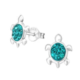 Children's Sterling Silver 'Turquoise Sparkle Turtle/Tortoise' Crystal Stud Earrings