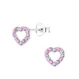 Children's Sterling Silver 'Pink Diamante Sparkle Heart' Stud Earrings