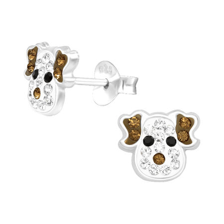 Children's Sterling Silver 'Hanging Dog and Bone' Crystal Stud Earrings