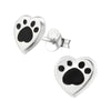Children's Sterling Silver 'Black Paw Heart' Stud Earrings