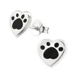 Children's Sterling Silver 'Black Paw Heart' Stud Earrings