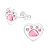 Children's Sterling Silver 'Pink Sparkle Paw Heart' Stud Earrings