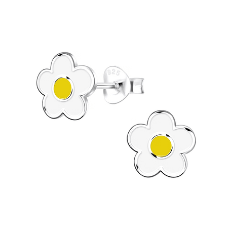Children's Sterling Silver 'April Birthstone Solid Flower' Stud Earrings