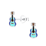 Children's Sterling Silver 'Blue Guitar' Stud Earrings