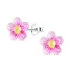 Sterling Silver 'Pink Glitter Flower' Stud Earrings for Teenagers