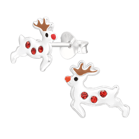 Children's Sterling Silver Christmas 'Dark Brown Sausage Dog / Dachshund' Stud Earrings