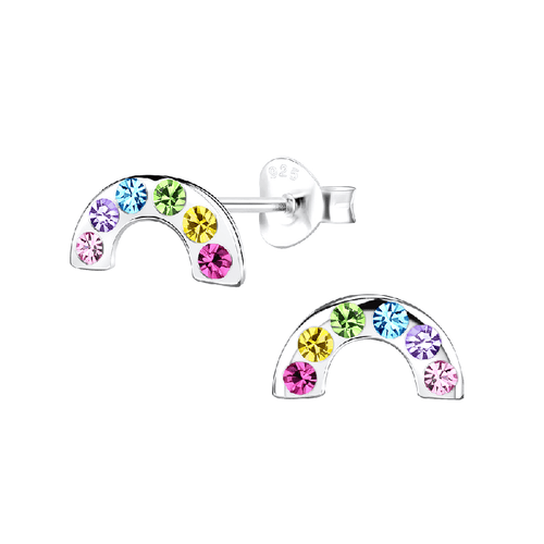Children's Sterling Silver 'Multicoloured Sparkle Rainbow' Crystal Stud Earrings