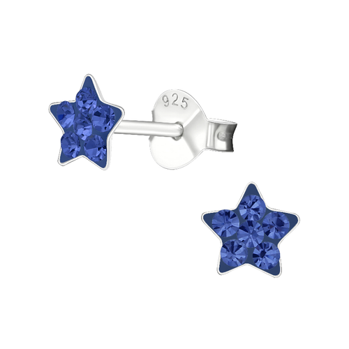 Children's Sterling Silver 'Sapphire Blue Crystal Star' Stud Earrings