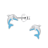 Children's Sterling Silver 'Blue Dolphin with Crystal' Stud Earrings