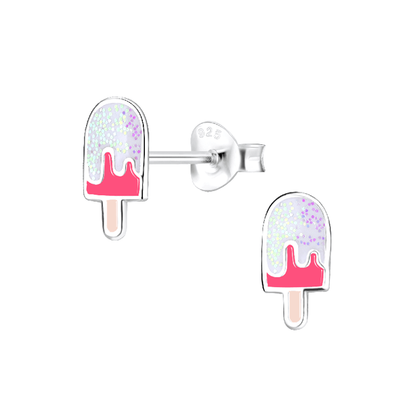 Children's Sterling Silver 'Glitter Ice Lollipop' Stud Earrings