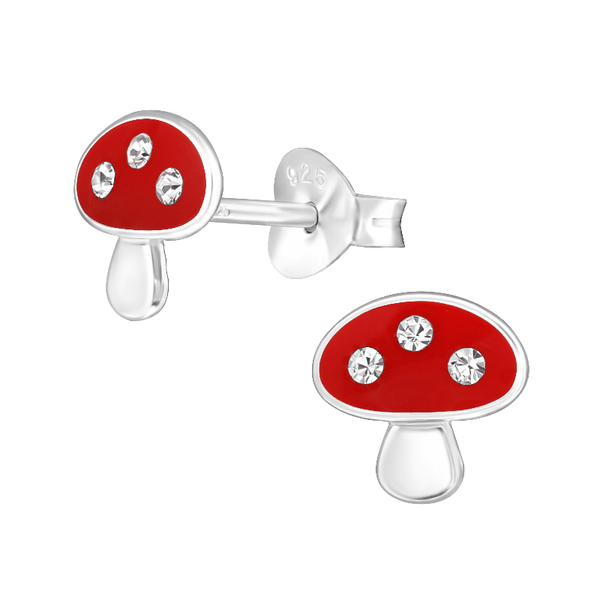 Children's Sterling Silver 'Toadstool / Mushroom' Crystal Stud Earrings