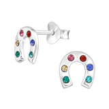 Children's Sterling Silver 'Multicoloured Sparkle Horseshoe' Crystal Stud Earrings