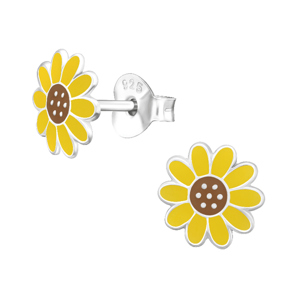 Children's Sterling Silver 'Yellow Sunflower' Stud Earrings